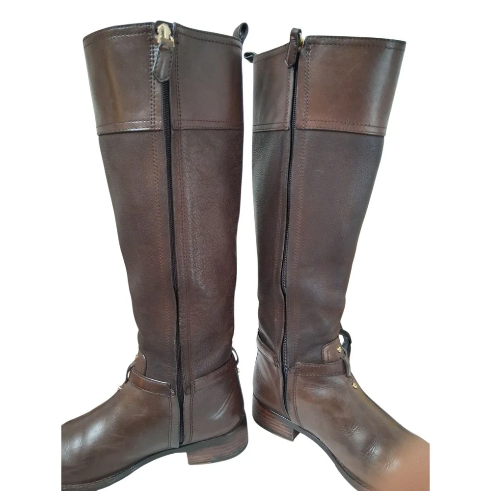 Tory Burch Brown Leather Riding Equestrian Buckle Knee High Boots Women's Size 7